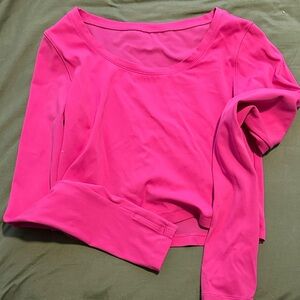 Women's Pink Long Sleeve Athletic Crop Top With Thumb Holes